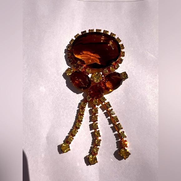 Juliana DeLizza & Elster D&E Topaz Rhinestone dangle Tassel Brooch Pendant - Picture 1 of 6